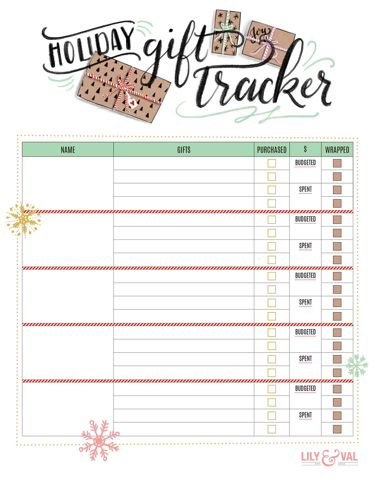 holiday gift tracker free download - lily & val living